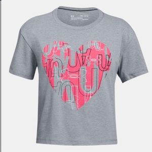 ♦️NWT UA hearts logo graphic T , girls YLG